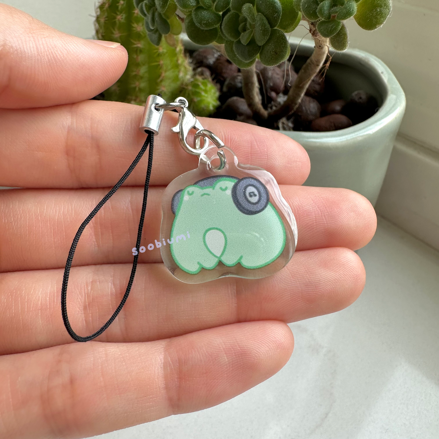 Bobo the Frog Listening to Music Phone Charm