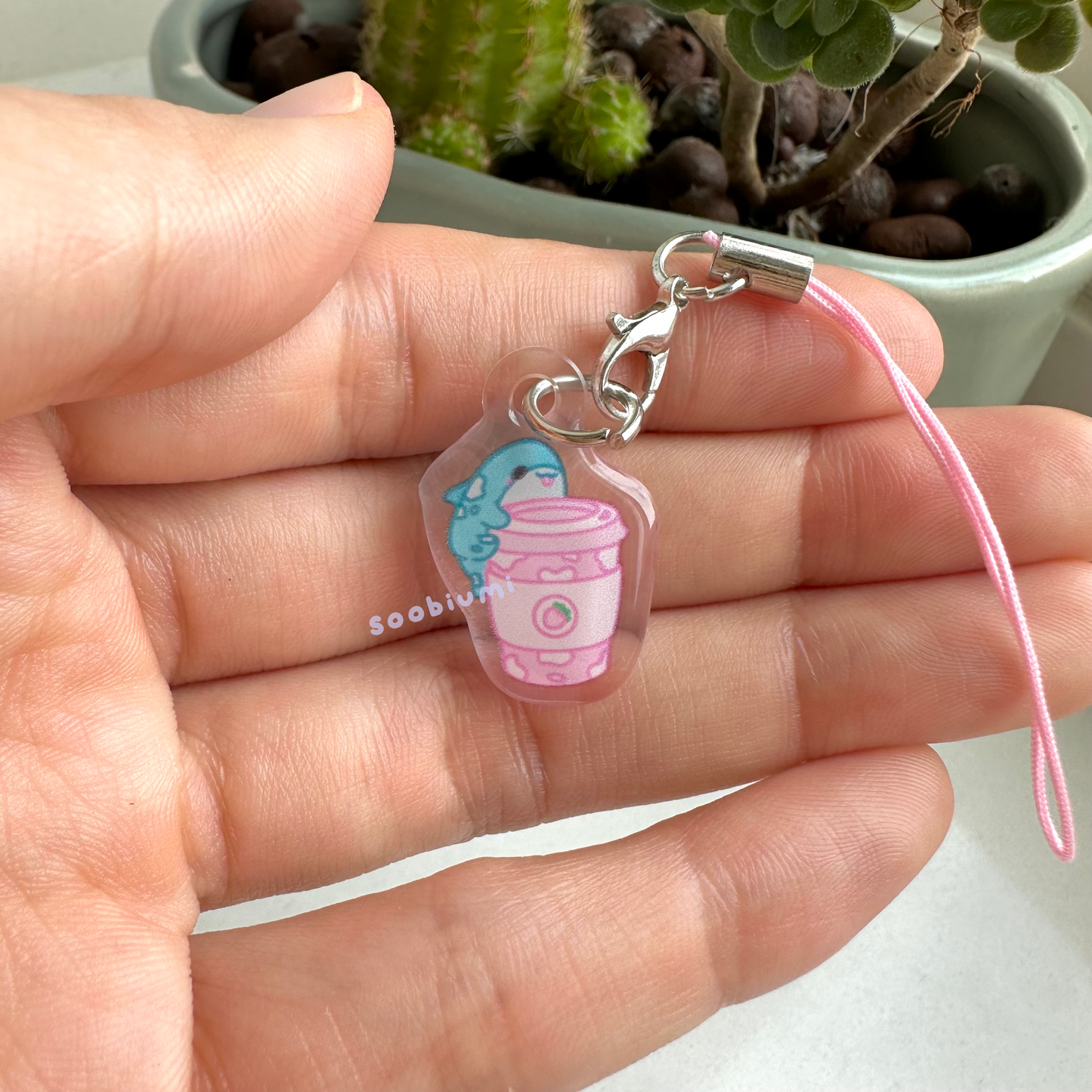 Yuuto the Shark Drinking Strawberry Coffee Phone Charm