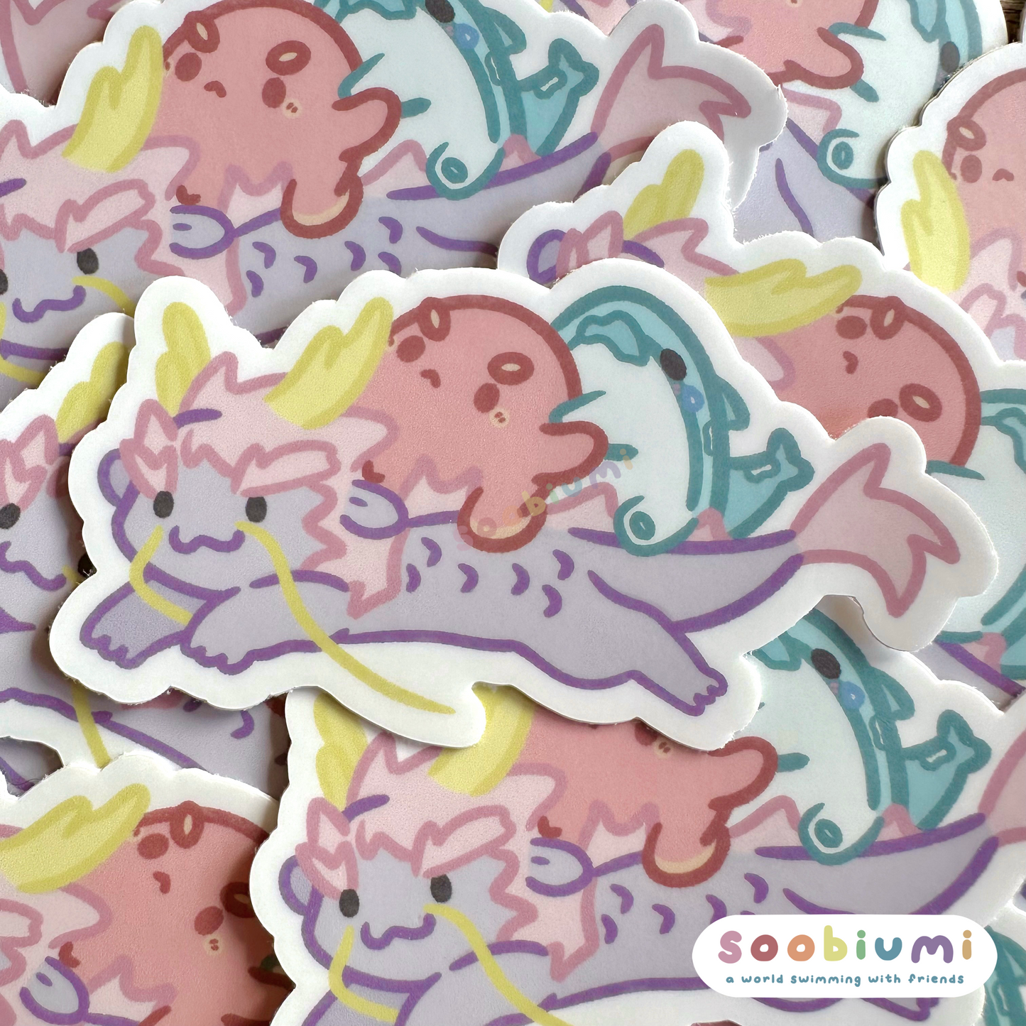 Dragon Sticker with Oochi the Octopus and Yuuto the Shark