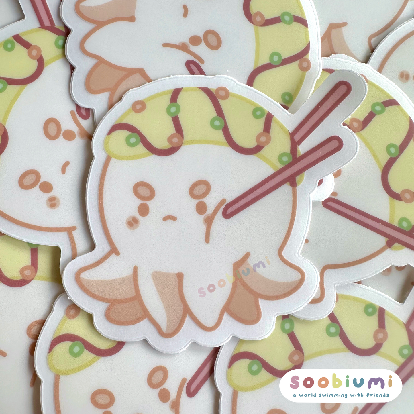 Japanese Food Oochi the Octopus Transparent Stickers - Takoyaki, Sushi, Wagashi and Omurice
