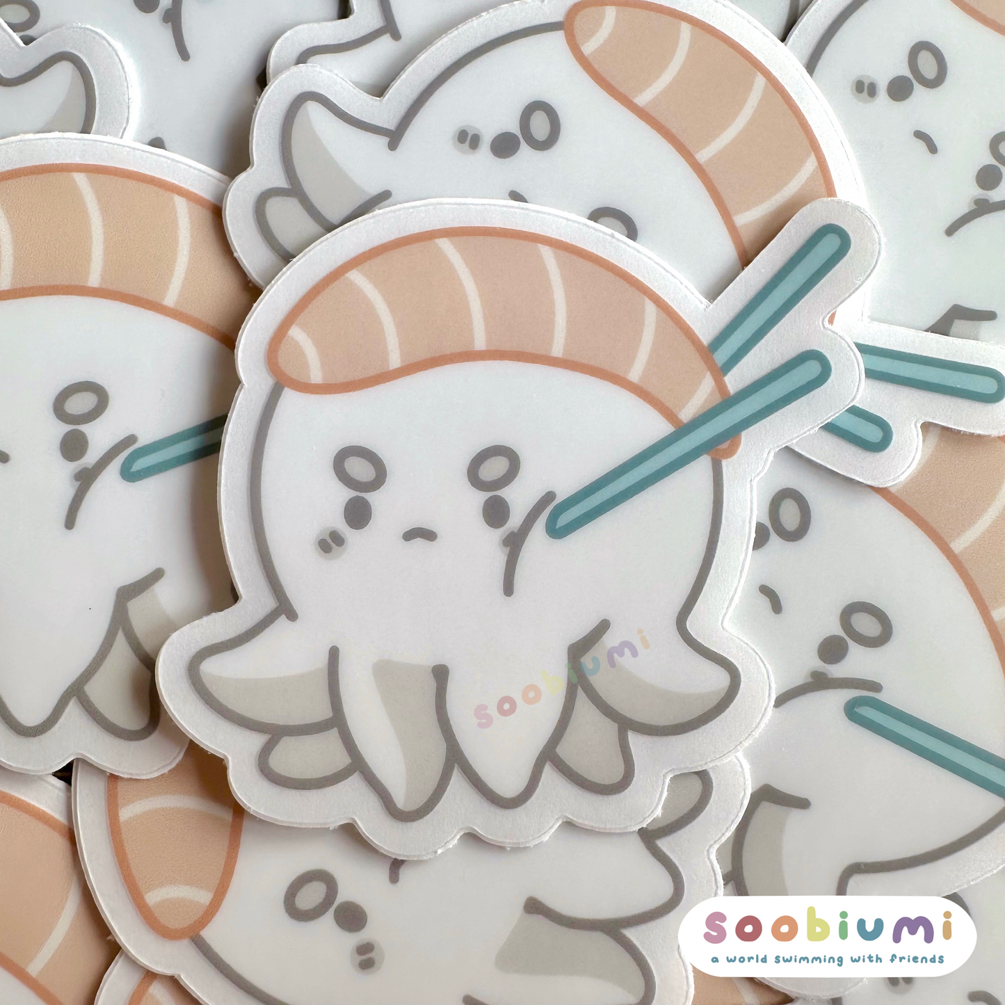 Japanese Food Oochi the Octopus Transparent Stickers - Takoyaki, Sushi, Wagashi and Omurice