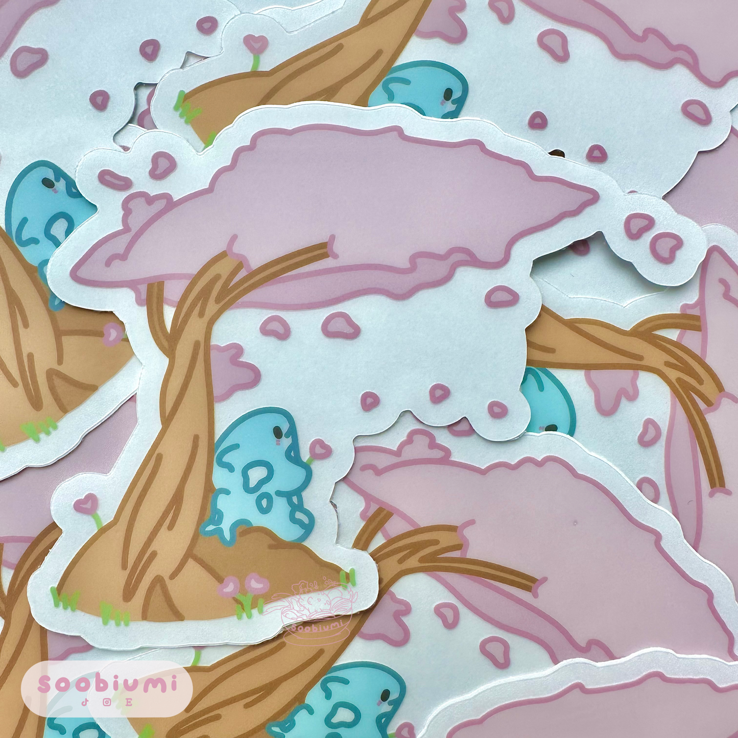 Cherry Blossom Tree with Yuuto the Shark Transparent Sticker | Cute Kawaii Sticker
